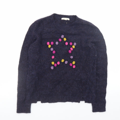 White Stuff Women Blue Alpaca Blend Star Pullover Jumper UK 10