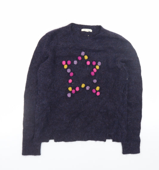 White Stuff Women Blue Alpaca Blend Star Pullover Jumper UK 10