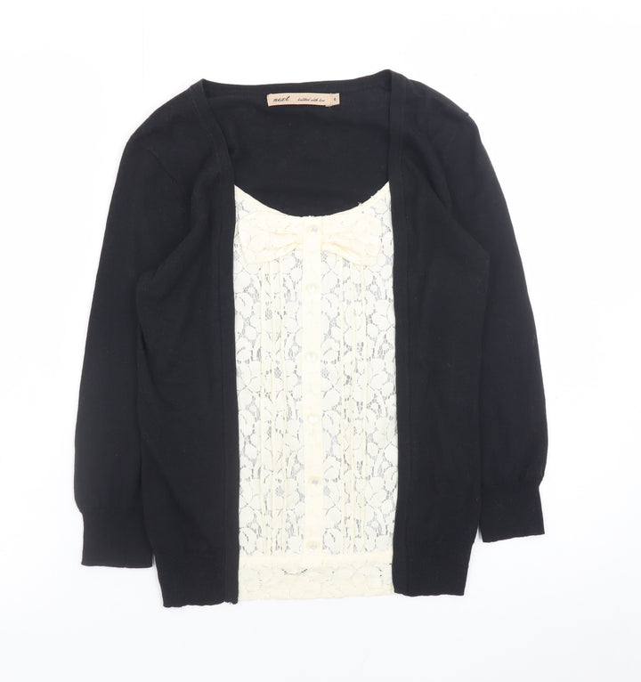 Next Women’s Black Lace Trim Cardigan Size 6 Slim Fit Knit