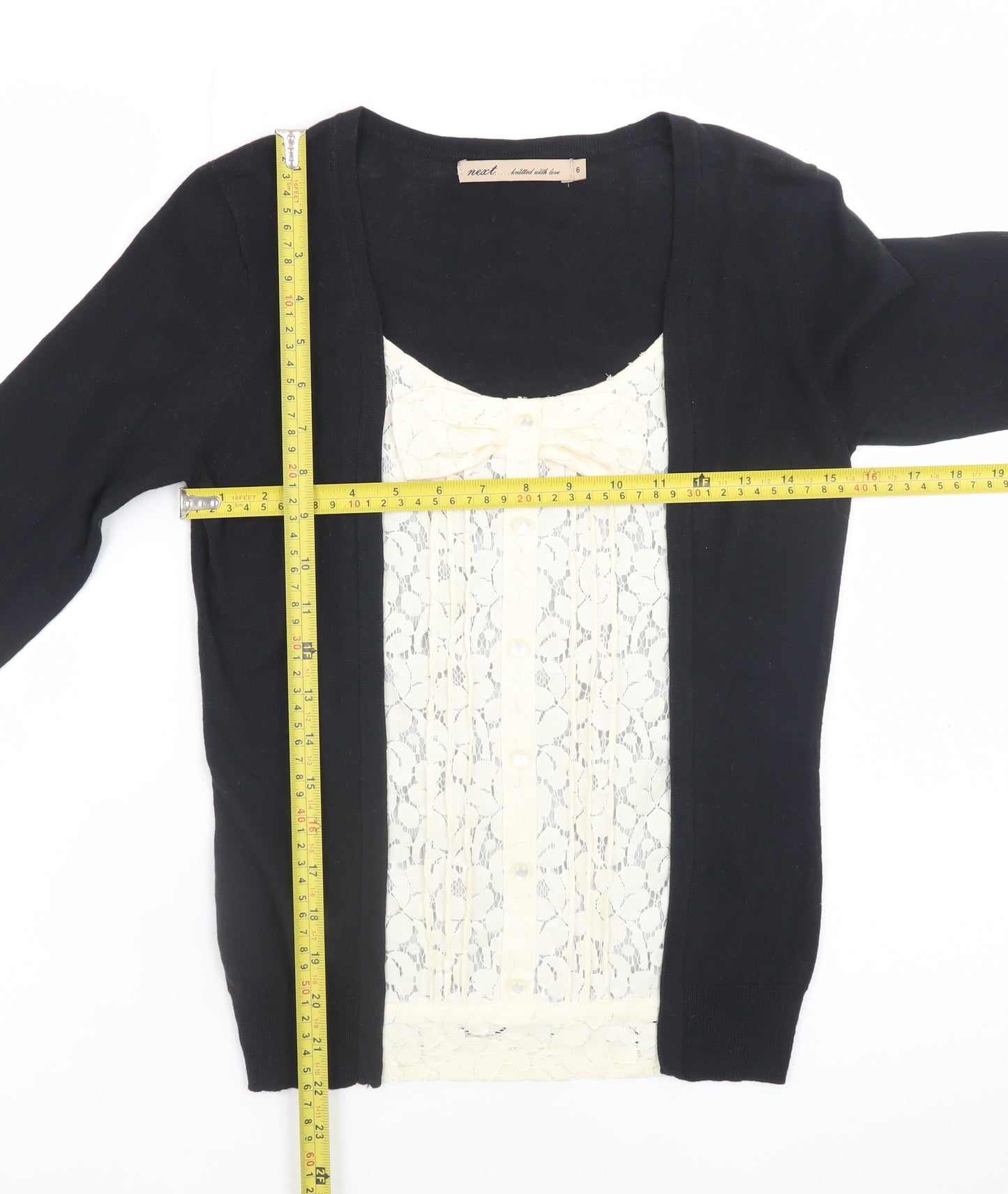 Next Women’s Black Lace Trim Cardigan Size 6 Slim Fit Knit