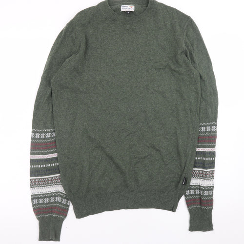 Barbour Mens Green Wool Fair Isle Crew Neck Jumper Size M