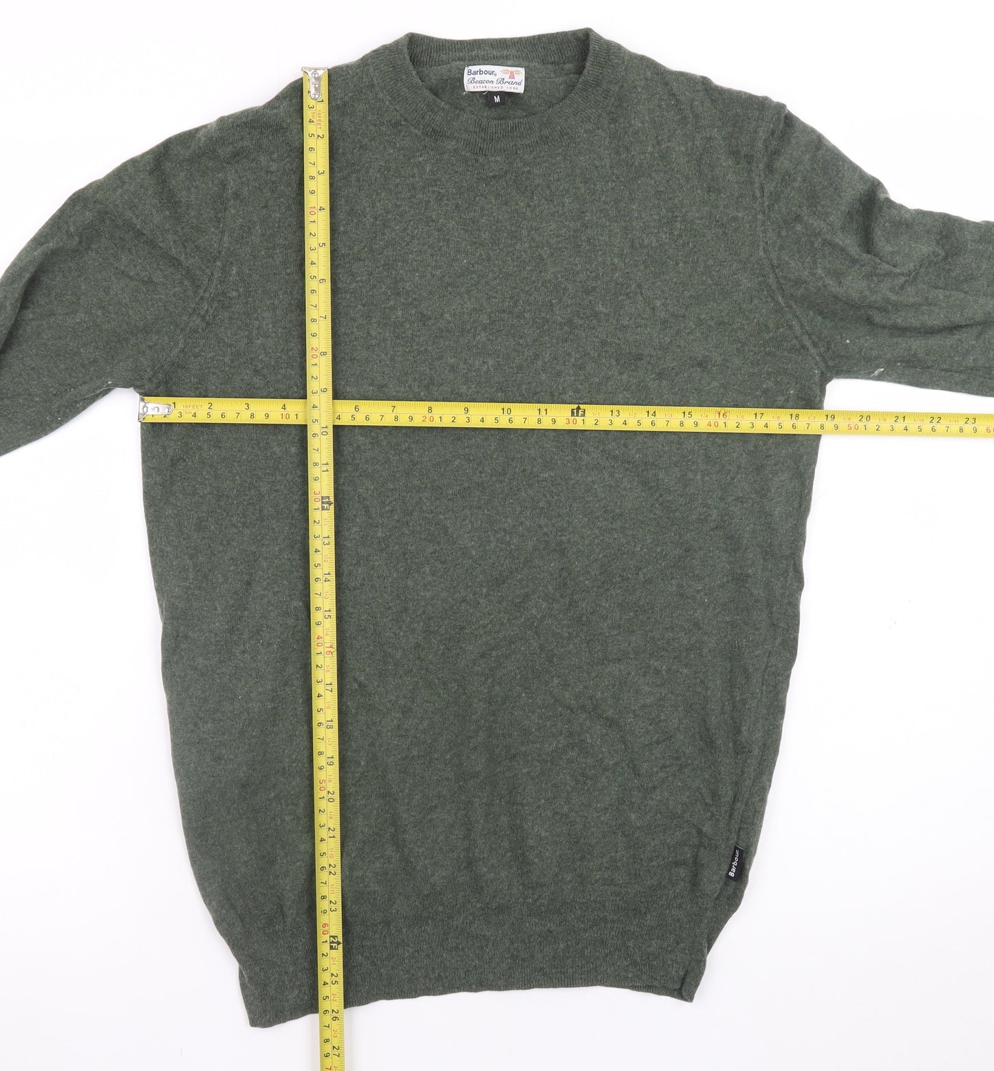 Barbour Mens Green Wool Fair Isle Crew Neck Jumper Size M