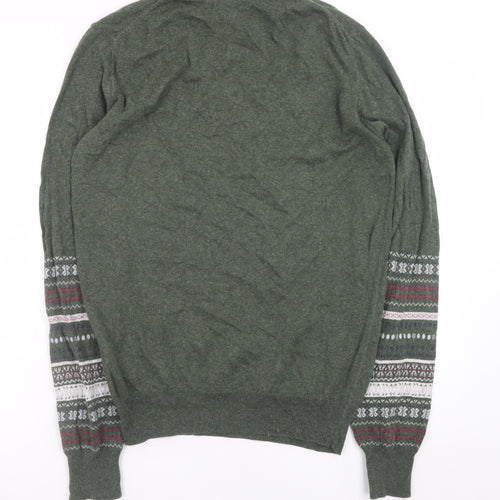 Barbour Mens Green Wool Fair Isle Crew Neck Jumper Size M