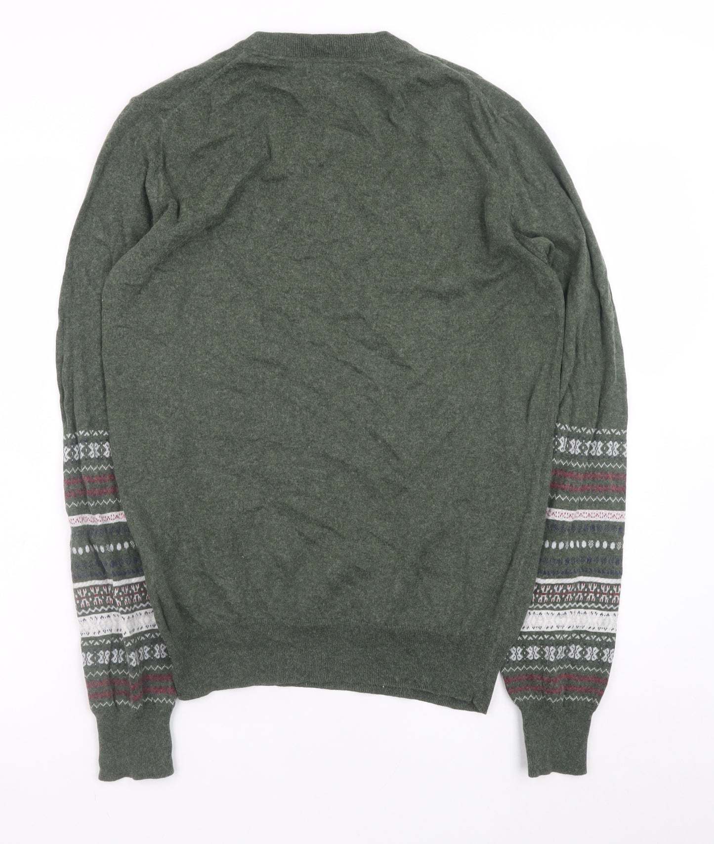 Barbour Mens Green Wool Fair Isle Crew Neck Jumper Size M