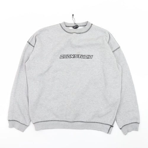 Boohoo Men's Grey Dsgn Studio Crew Neck Graphic Sweatshirt M