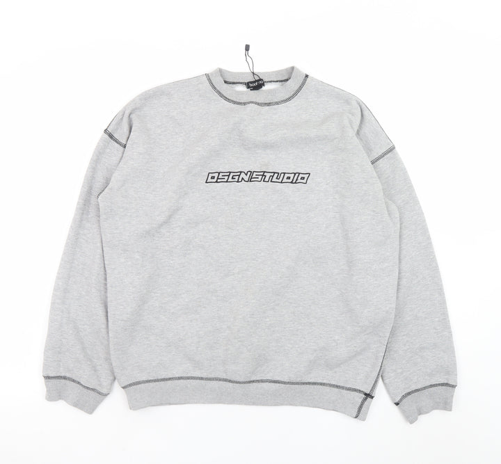 Boohoo Men's Grey Dsgn Studio Crew Neck Graphic Sweatshirt M