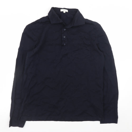Reiss Men's Navy Long Sleeve Cotton Polo Shirt Size M