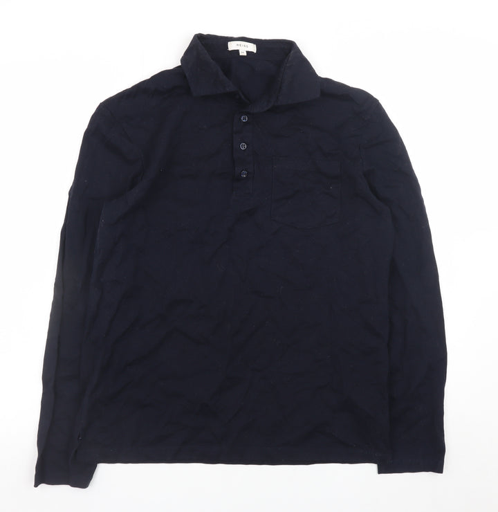 Reiss Men's Navy Long Sleeve Cotton Polo Shirt Size M
