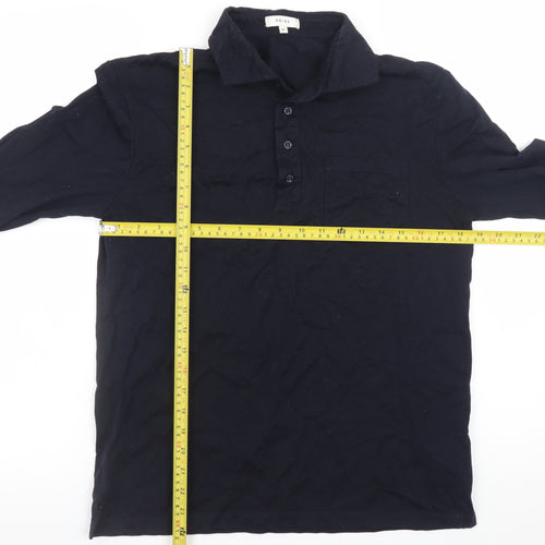 Reiss Men's Navy Long Sleeve Cotton Polo Shirt Size M