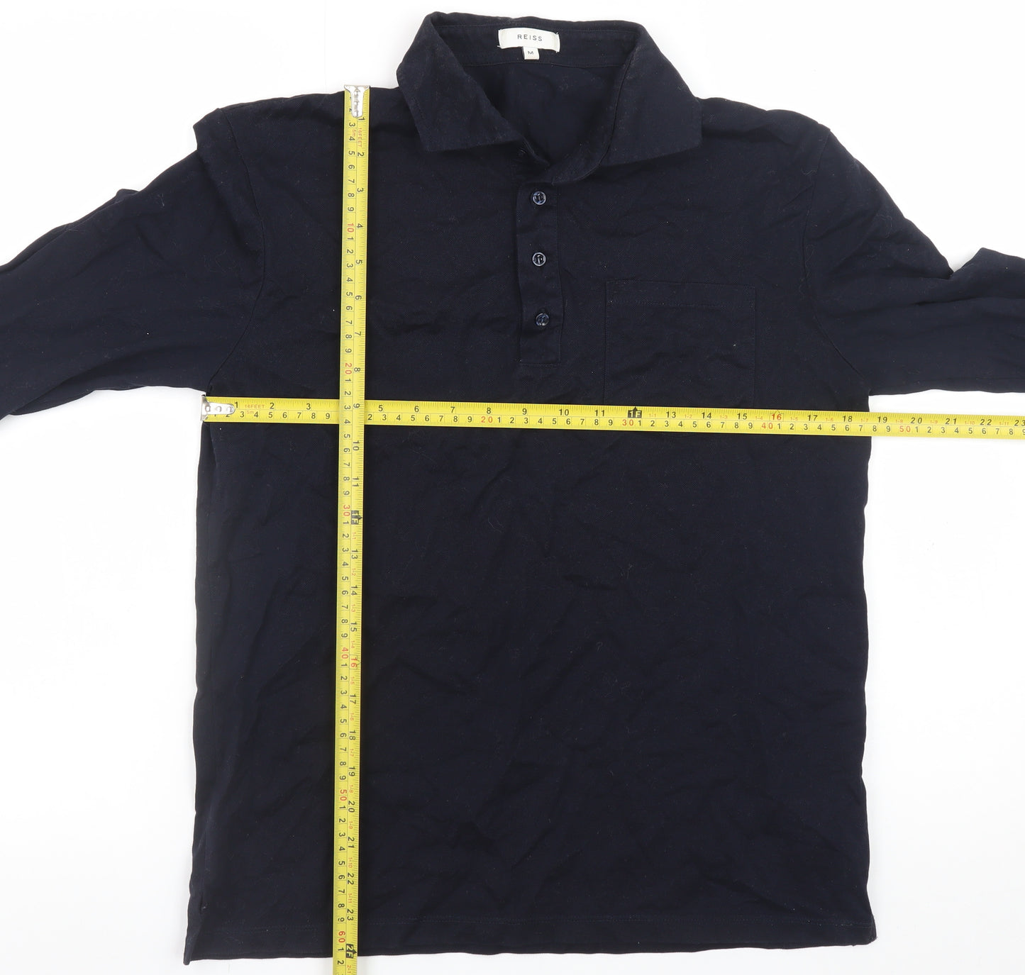 Reiss Men's Navy Long Sleeve Cotton Polo Shirt Size M
