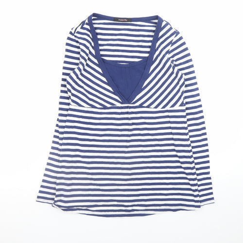 George Maternity Blue White Striped Long Sleeve V-Neck Top UK 10