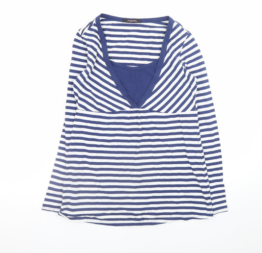 George Maternity Blue White Striped Long Sleeve V-Neck Top UK 10