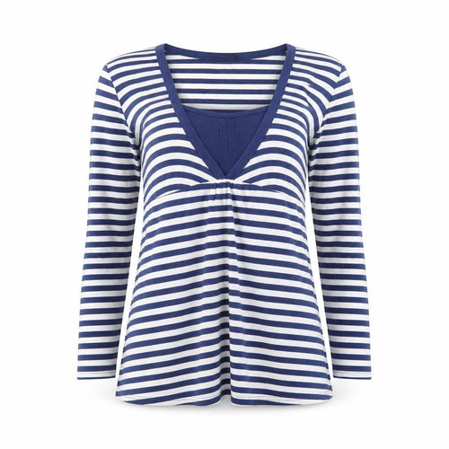 George Maternity Blue White Striped Long Sleeve V-Neck Top UK 10