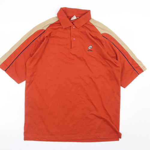 Lotto Men Red Beige Short Sleeve Sports Polo Shirt L