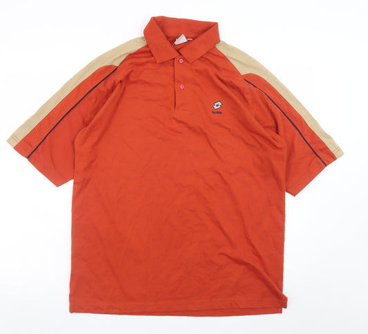 Lotto Men Red Beige Short Sleeve Sports Polo Shirt L