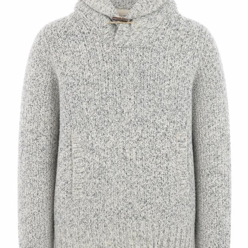 H&M L.O.G.G. Mens Grey Chunky Knit Hooded Wool Pullover Jumper Size S