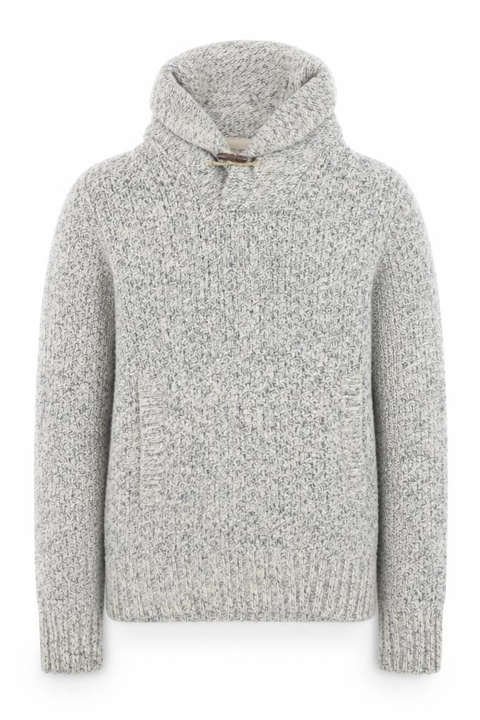 H&M L.O.G.G. Mens Grey Chunky Knit Hooded Wool Pullover Jumper Size S