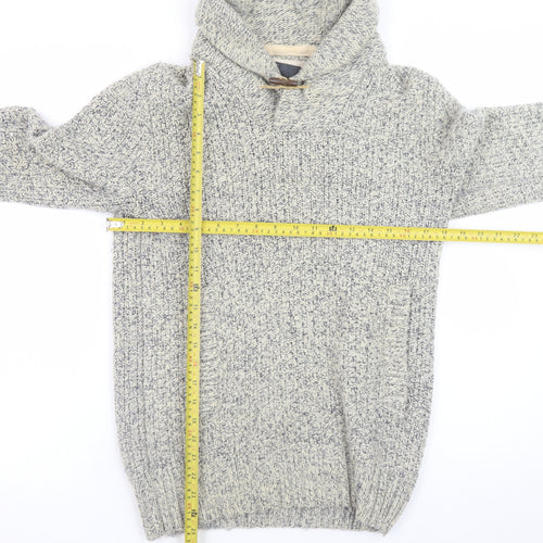 H&M L.O.G.G. Mens Grey Chunky Knit Hooded Wool Pullover Jumper Size S
