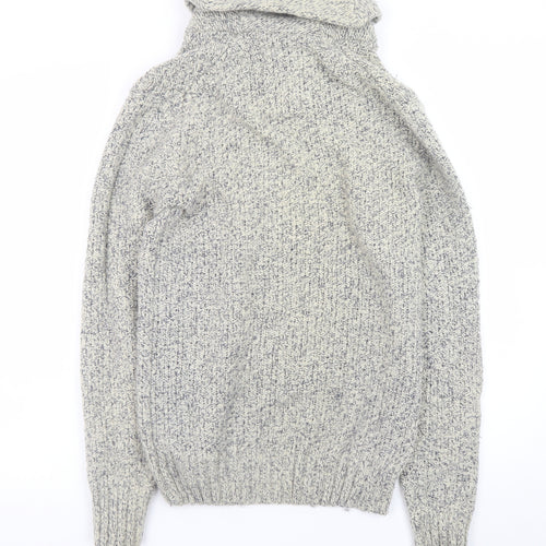 H&M L.O.G.G. Mens Grey Chunky Knit Hooded Wool Pullover Jumper Size S