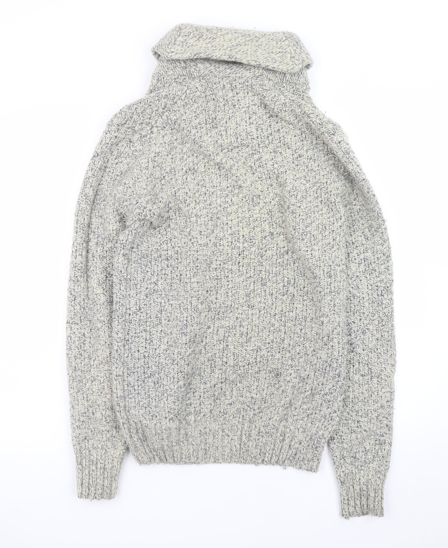 H&M L.O.G.G. Mens Grey Chunky Knit Hooded Wool Pullover Jumper Size S