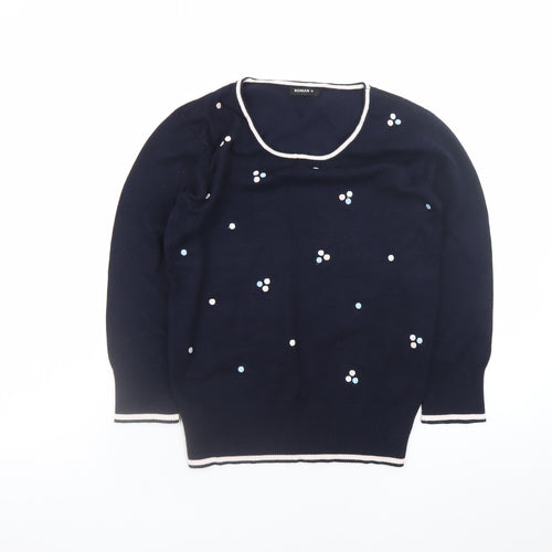 Roman Women Navy Polka Dot Jumper Size 10 Crew Neck Knit Top