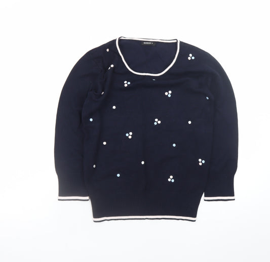 Roman Women Navy Polka Dot Jumper Size 10 Crew Neck Knit Top