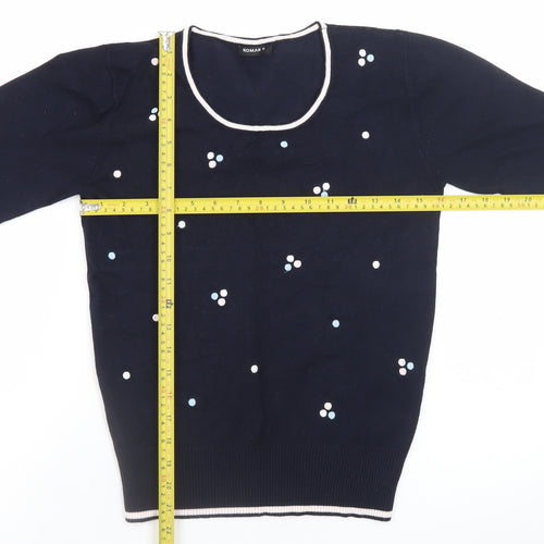 Roman Women Navy Polka Dot Jumper Size 10 Crew Neck Knit Top