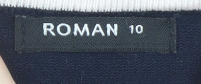 Roman Women Navy Polka Dot Jumper Size 10 Crew Neck Knit Top