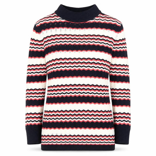 Front view of Papaya Women’s Multicoloured High Neck Striped Knit Jumper, size UK 8