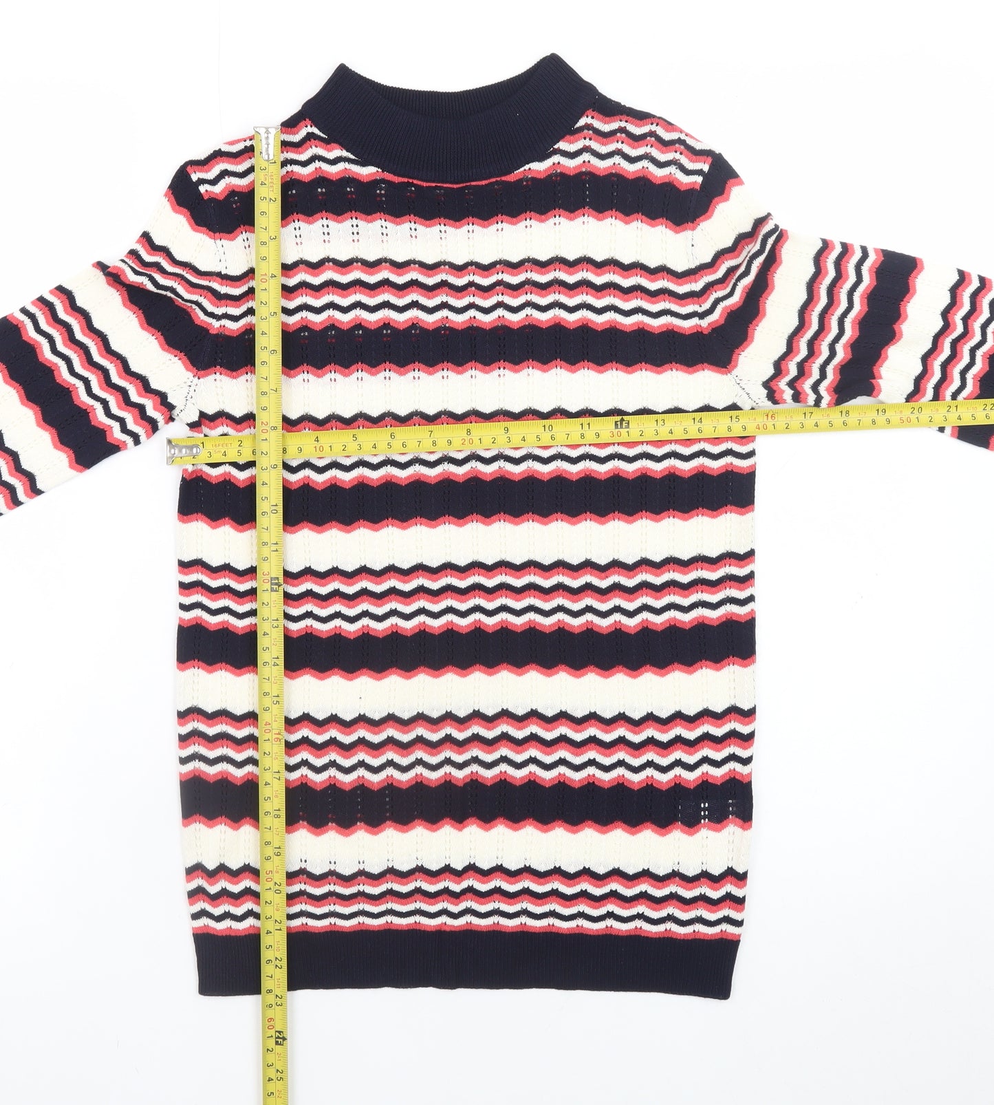 Papaya Women’s Multicoloured High Neck Striped Knit Jumper Size 8