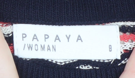 Papaya Women’s Multicoloured High Neck Striped Knit Jumper Size 8