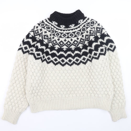 H&M Men’s Black White Fair Isle High Neck Knit Jumper Size S
