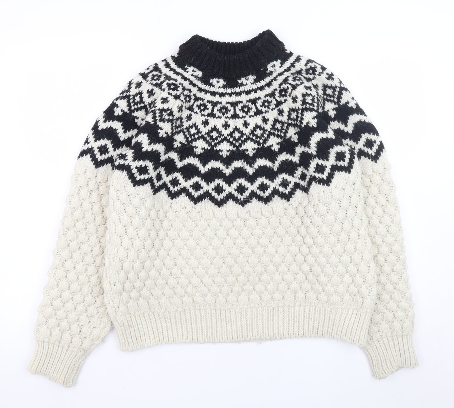 H&M Men’s Black White Fair Isle High Neck Knit Jumper Size S