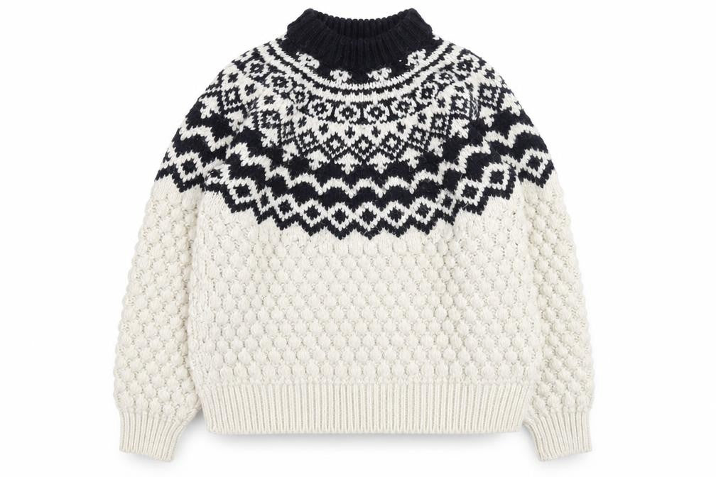 H&M Men’s Black White Fair Isle High Neck Knit Jumper Size S