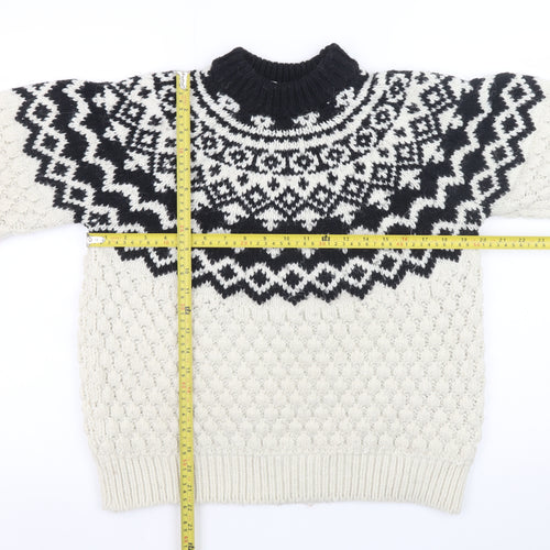H&M Men’s Black White Fair Isle High Neck Knit Jumper Size S