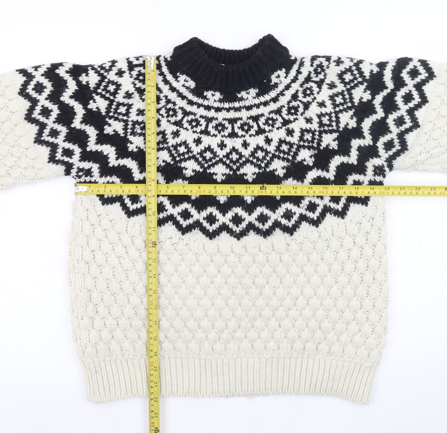 H&M Men’s Black White Fair Isle High Neck Knit Jumper Size S
