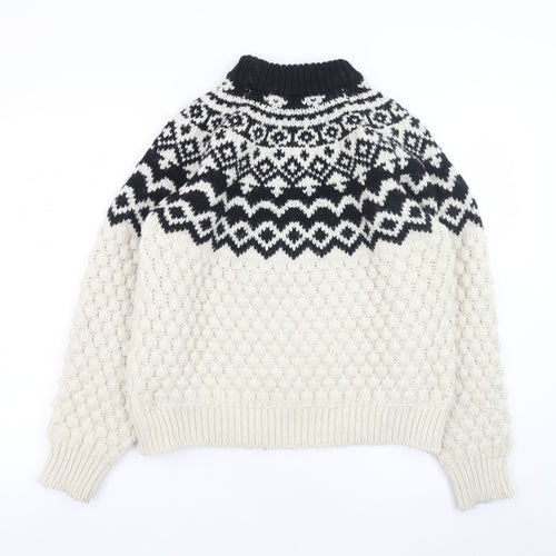 H&M Men’s Black White Fair Isle High Neck Knit Jumper Size S
