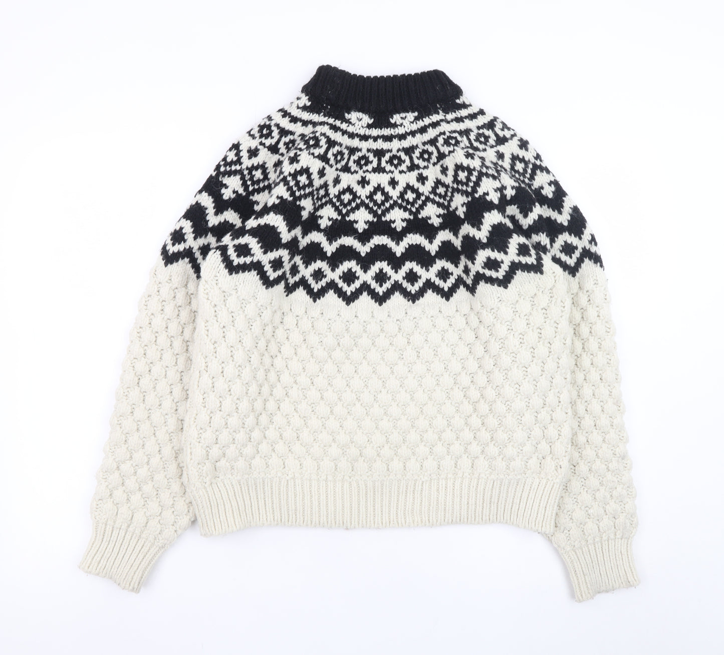 H&M Men’s Black White Fair Isle High Neck Knit Jumper Size S