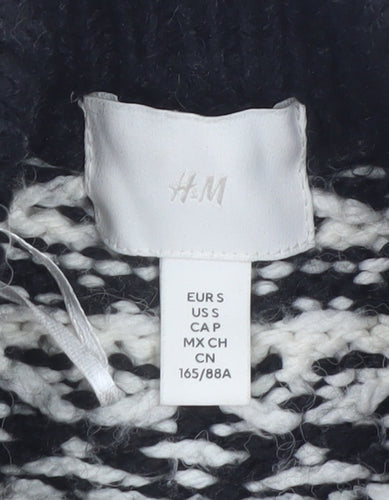 H&M Men’s Black White Fair Isle High Neck Knit Jumper Size S