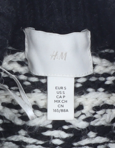 H&M Men’s Black White Fair Isle High Neck Knit Jumper Size S
