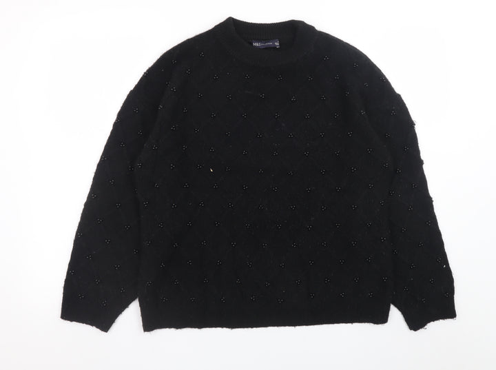 Marks and Spencer Women's Black Beaded Knit Pullover Jumper M