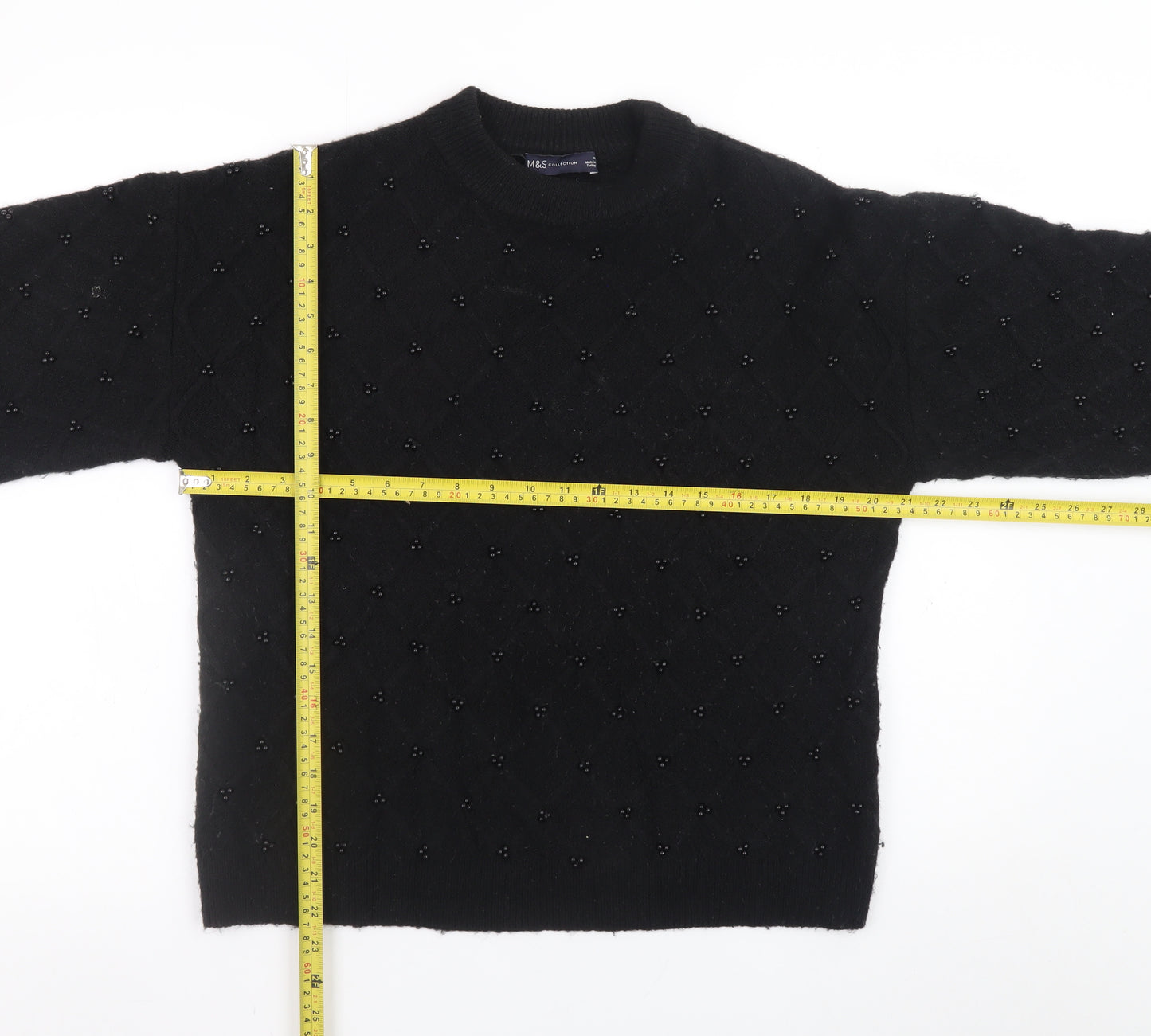 Marks and Spencer Women's Black Beaded Knit Pullover Jumper M