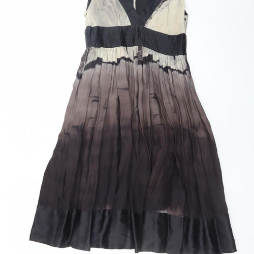Zara Woman Women Multicoloured Size 8 Silk A-Line V-Neck Dress