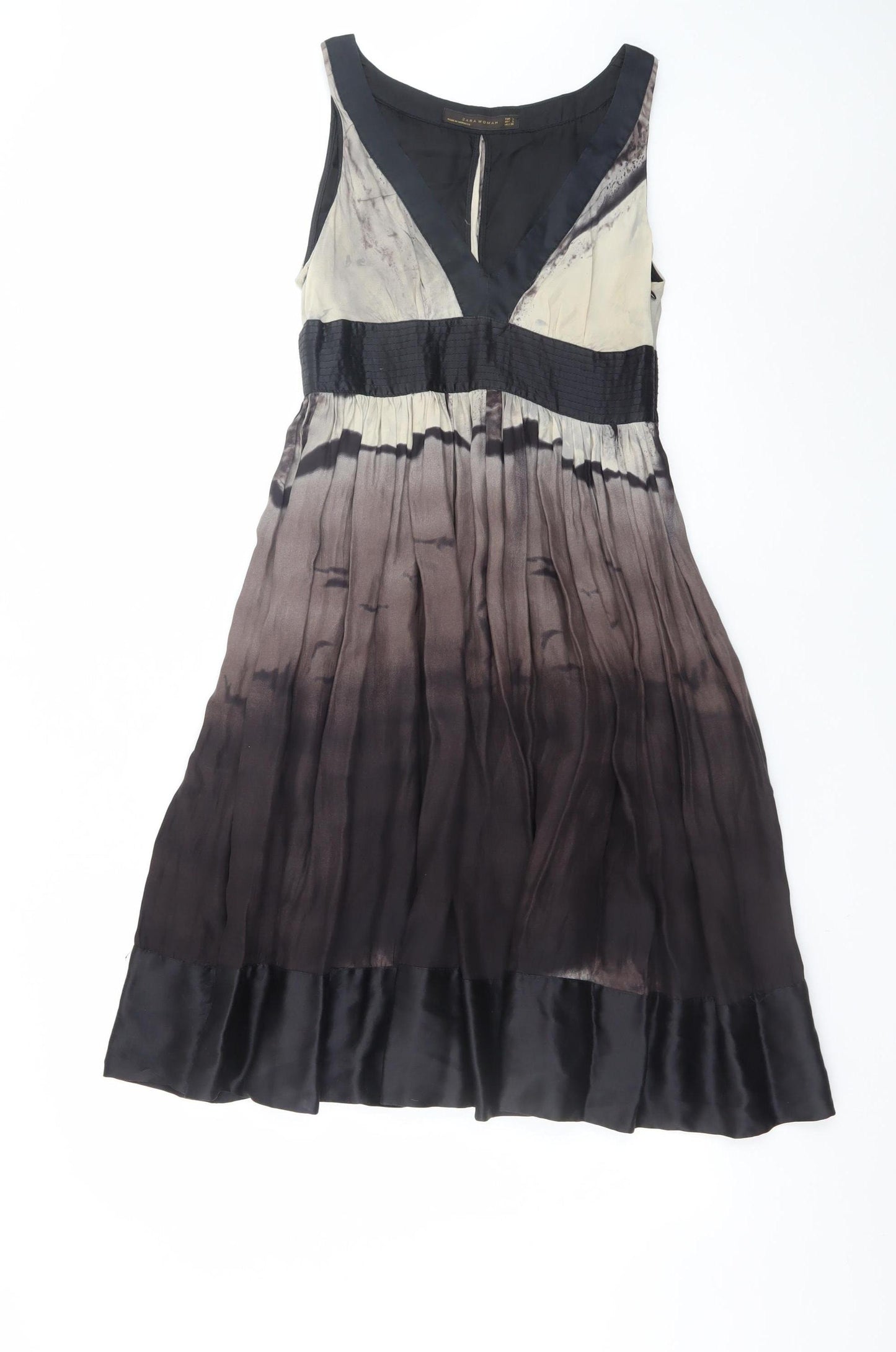 Zara Woman Women Multicoloured Size 8 Silk A-Line V-Neck Dress