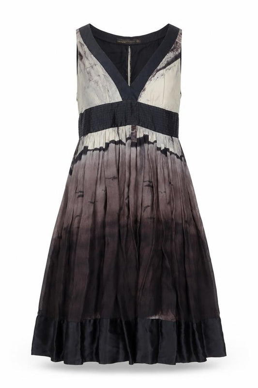 Front view of Zara Woman Women Multicoloured, size 8, Silk A-Line V-Neck Dress