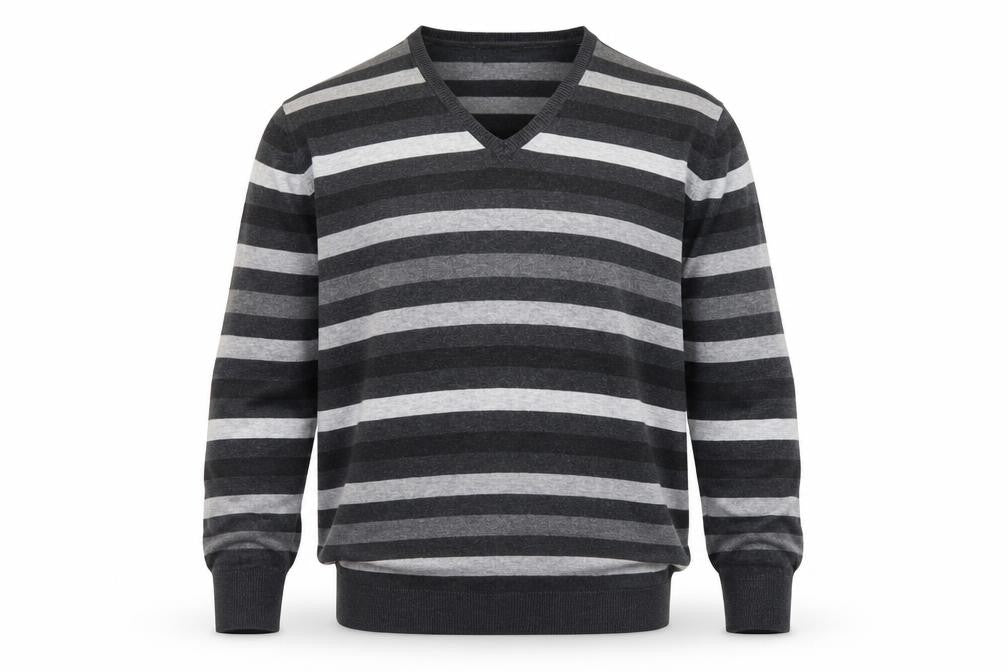 Front view of Marks & Spencer Men’s Grey Striped V-Neck jumper Medium
