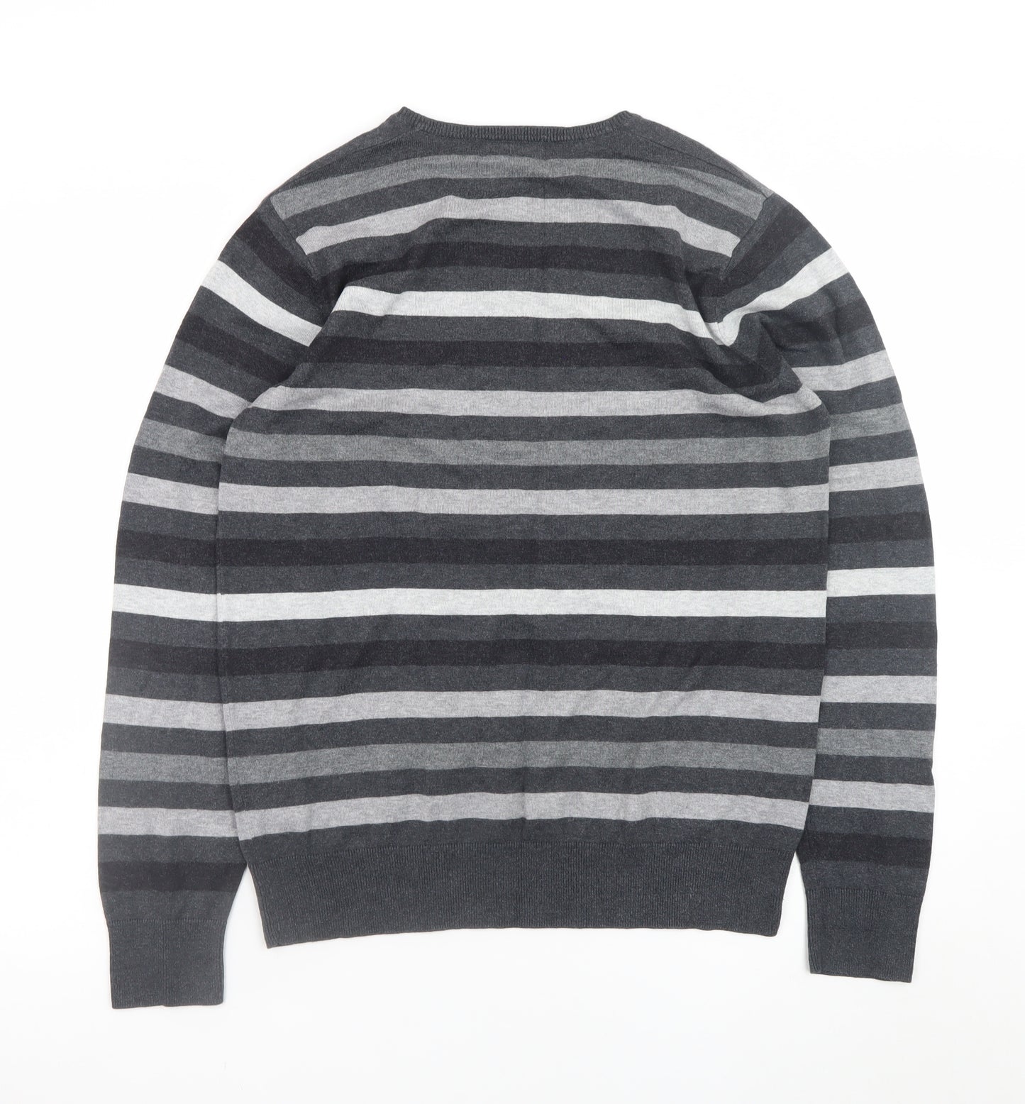 Marks and Spencer Men’s Grey Striped V-Neck Pullover Jumper Medium