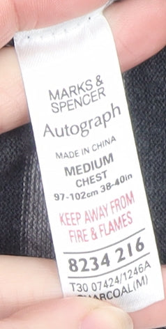 Marks and Spencer Men’s Grey Striped V-Neck Pullover Jumper Medium