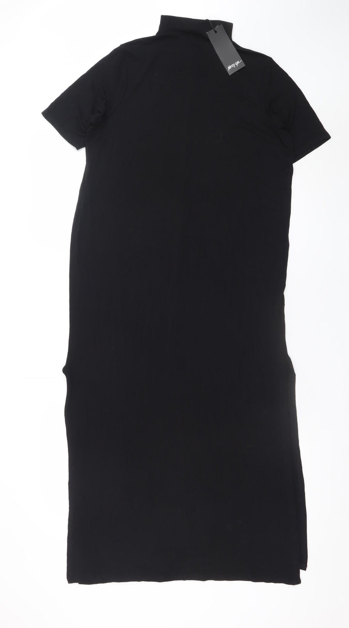 Nasty Gal Women’s Black Bodycon Midi Dress Size 6 Short Sleeve