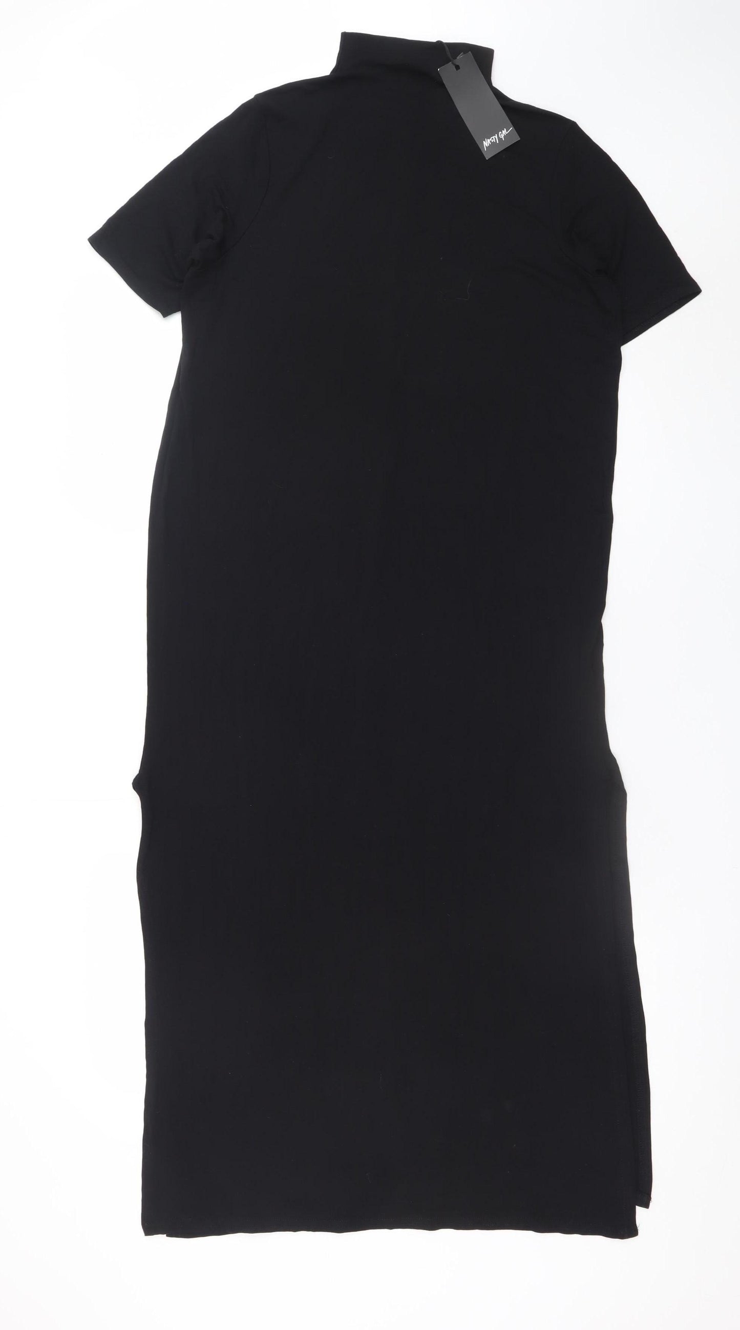 Nasty Gal Women’s Black Bodycon Midi Dress Size 6 Short Sleeve